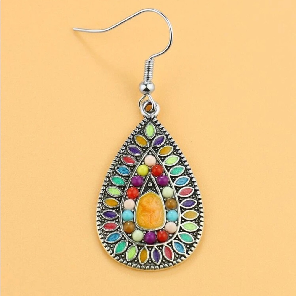 BOHO MULTICOLOR WATERDROP EARRINGS - Picture 3 of 5